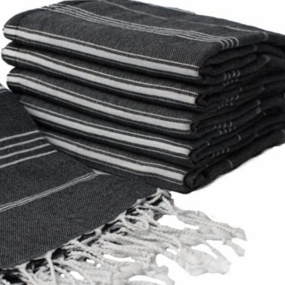 Quick Dry Beach Towel Turkish Cotton Peshtemal Black White Stripe Sarong Spa - Picture 3 of 7